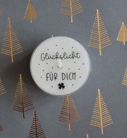 Glücks-Text-Teelichter (verschiedene Varinaten)