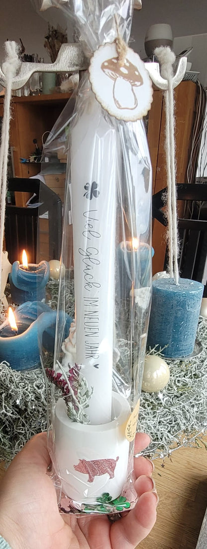 Kerzenhalter (4.5x5cm) mit Neujahrskerze (verschiedene Varianten)