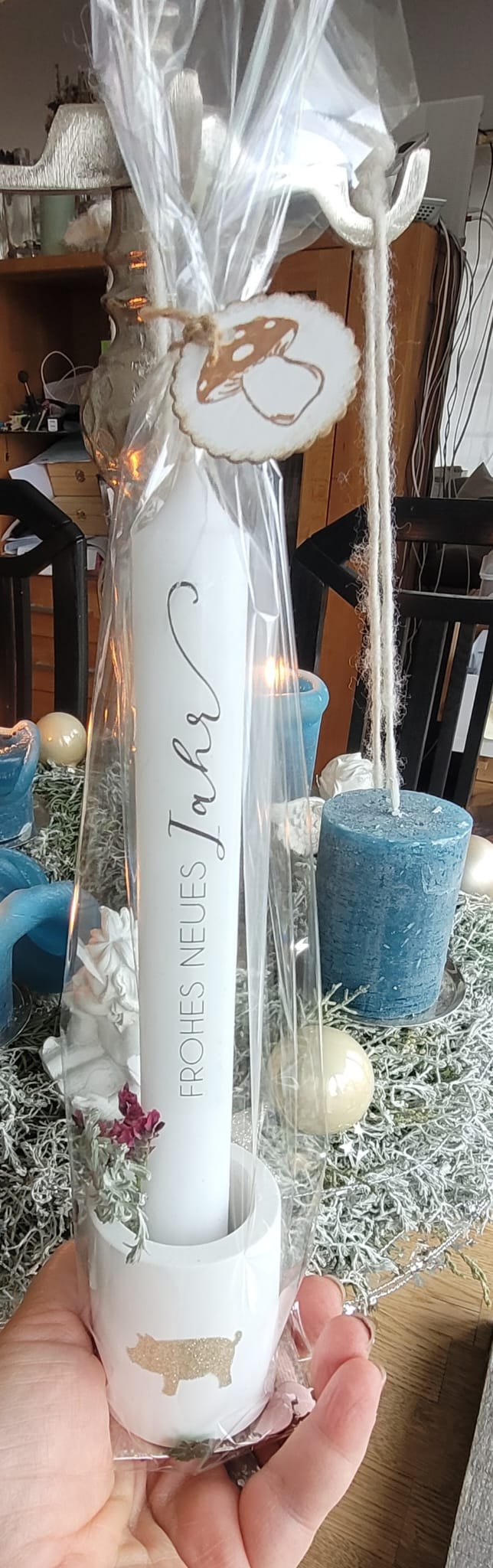 Kerzenhalter (4.5x5cm) mit Neujahrskerze (verschiedene Varianten)
