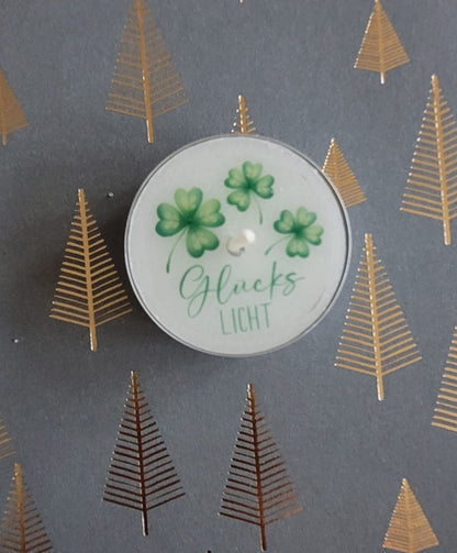 Glücks-Text-Teelichter (verschiedene Varinaten)