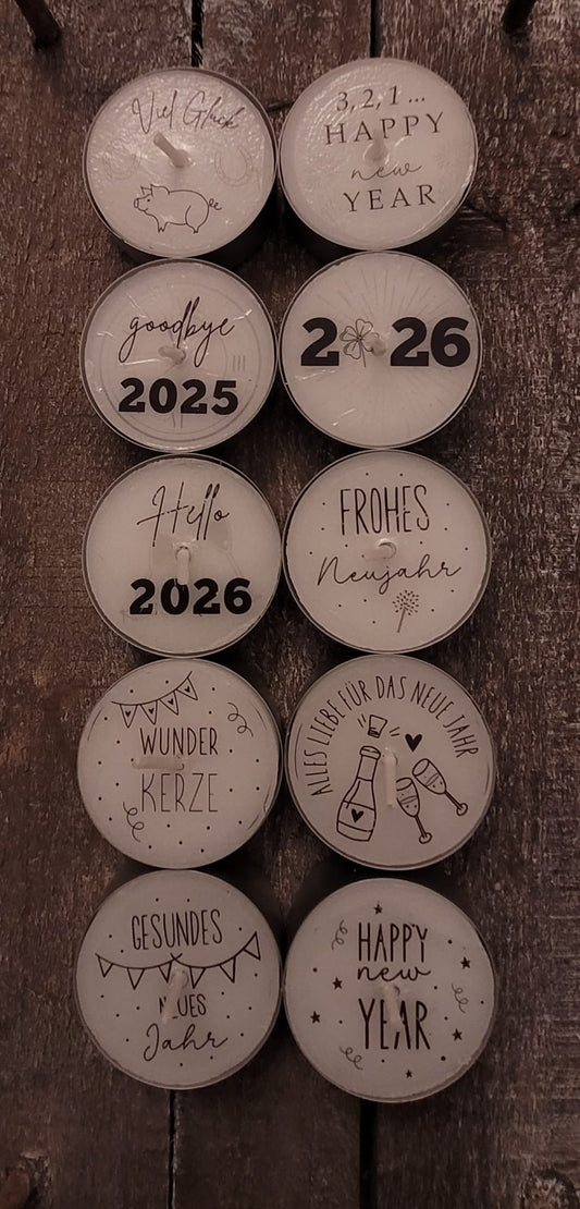 Neujahrs-Teelichter (verschiedene Varianten)